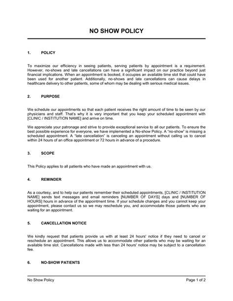 No Show Policy Template