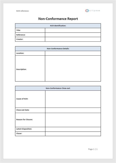 Non Conformity Report Template