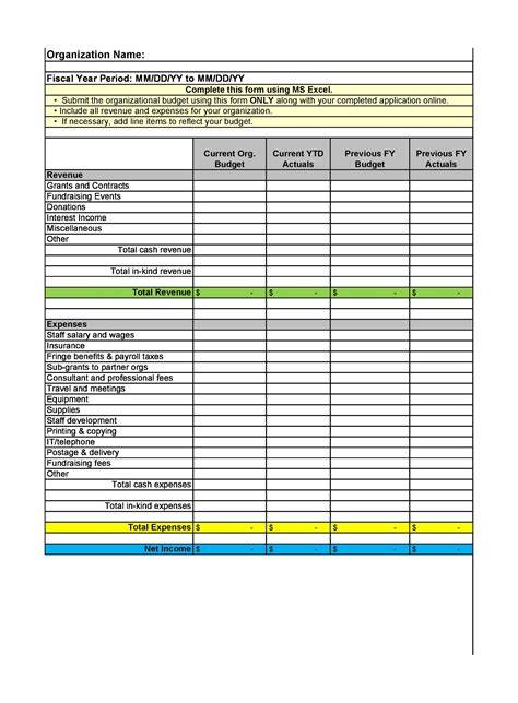 Non Profit Organization Budget Template