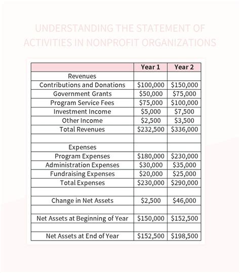 Nonprofit Statement Of Activities Template Excel