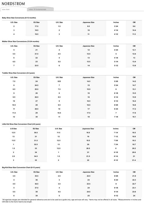 Nordstrom Shoe Size Chart