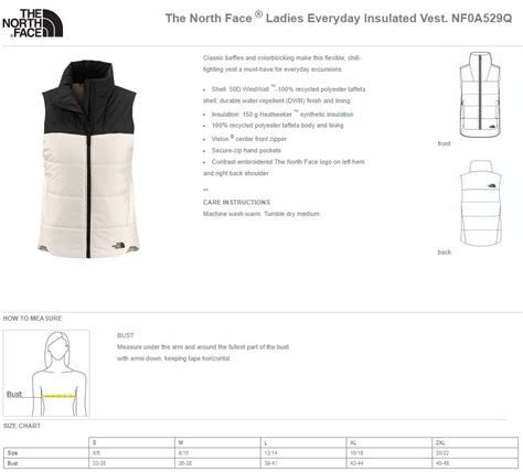 North Face Vest Size Chart