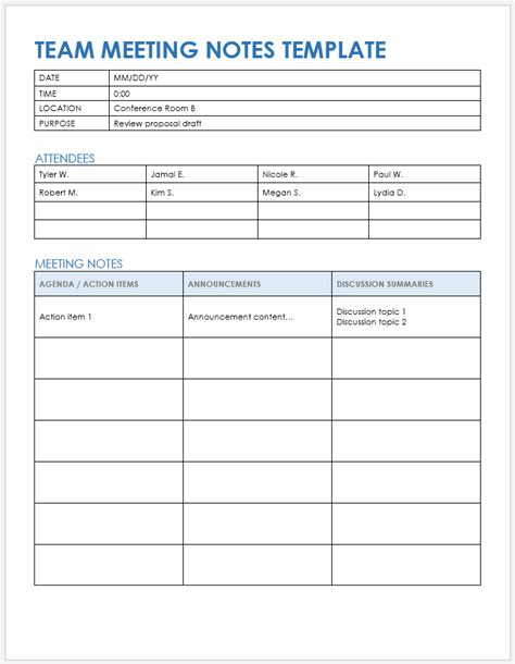 Notes From Meeting Template