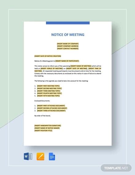 Notice Of Meeting Template Sample