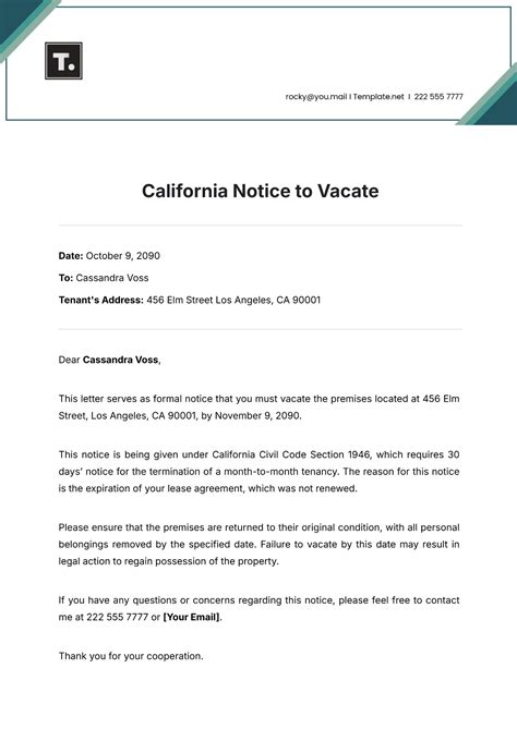 Notice To Vacate Template California