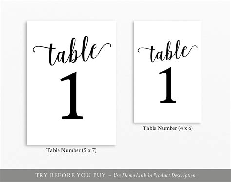 Numbers For Tables Template