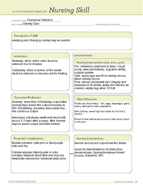 Nursing Skill Template