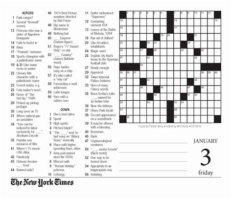 Nyt Printable Crossword Puzzles