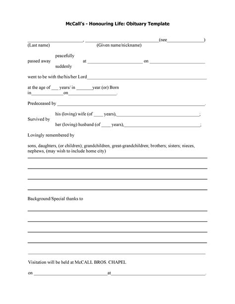 Obituary Sample Template