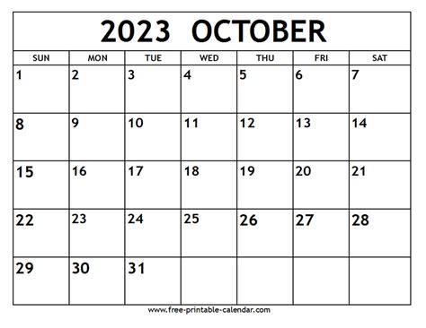 October Free Printable Calendar