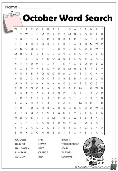 October Word Search Printable