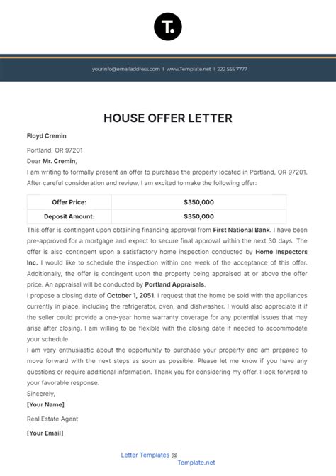 Offer Letter For House Template