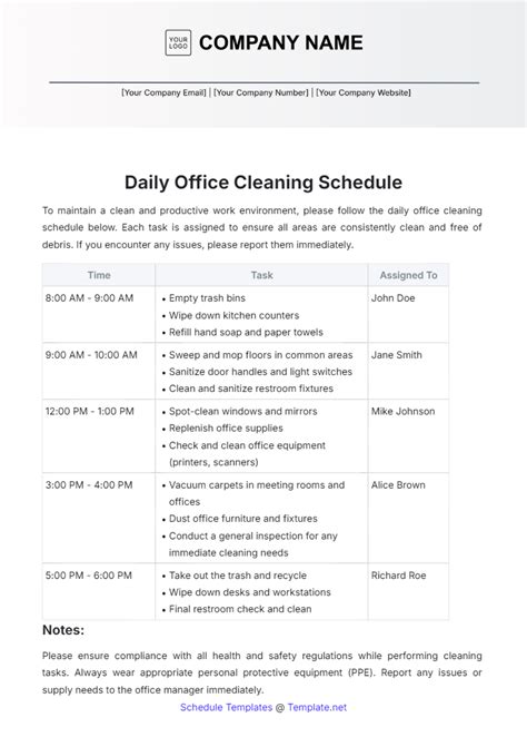 Office Cleaning Schedule Template