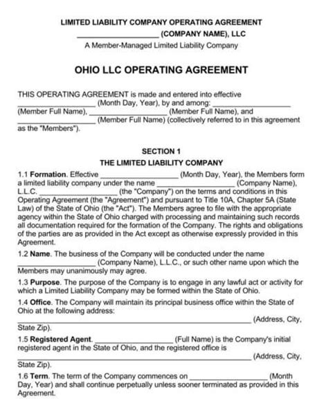 Ohio Llc Operating Agreement Template