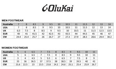 Olukai Sandals Size Chart