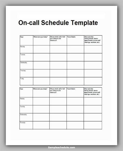 On Call Schedule Template Excel