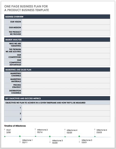 One Page Business Plan Template Free