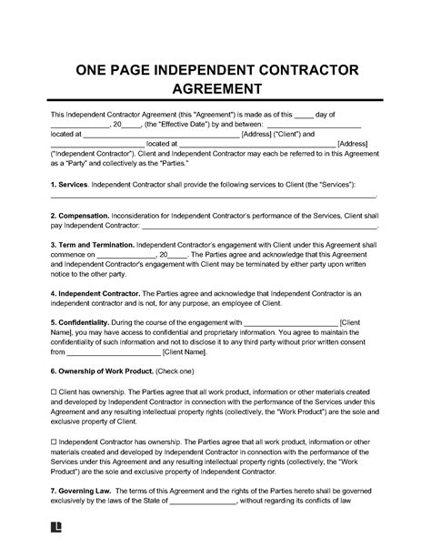 One Page Contract Agreement Template