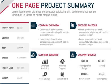 One Page Project Summary Template Ppt