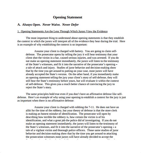 Opening Statement Template