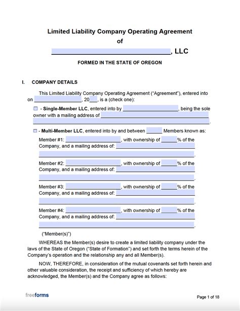 Operating Agreement Llc Oregon Template