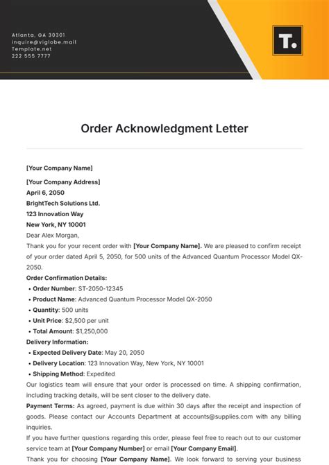 Order Acknowledgment Template