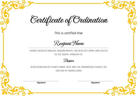 Ordination Certificate Templates