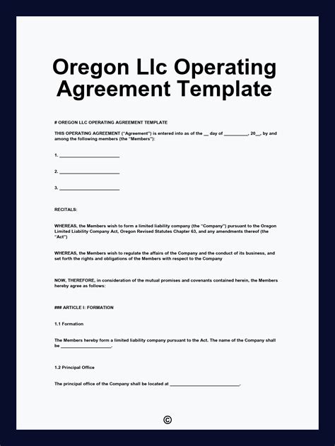 Oregon Llc Operating Agreement Template