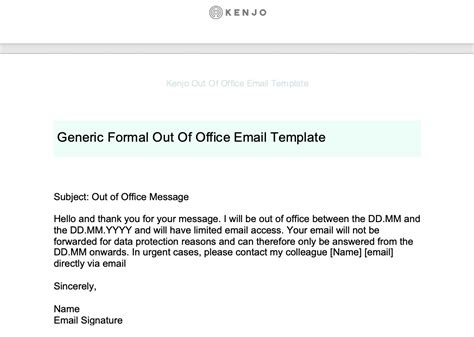 Out Of Office Email Template