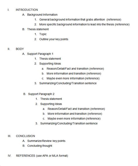 Outline For An Essay Template