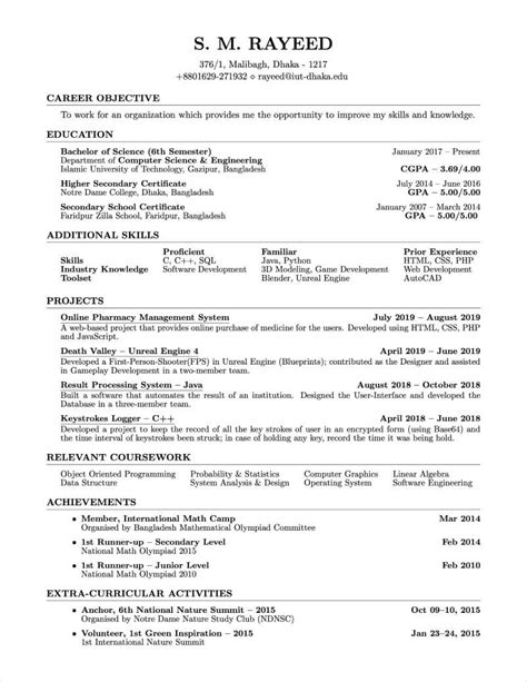 Overleaf Latex Resume Template