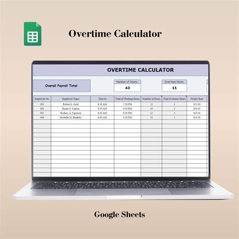 Overtime Google Sheet Template