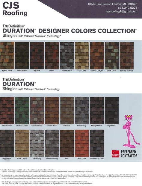 Owens Corning Color Chart