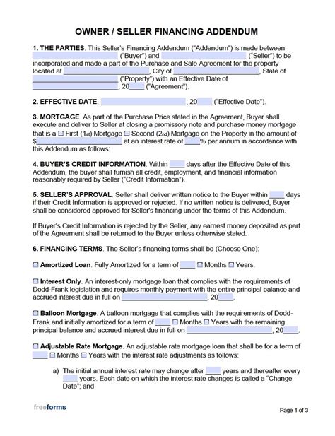 Owner Financing Agreement Template