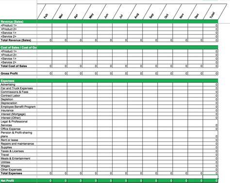 P&l Template Excel