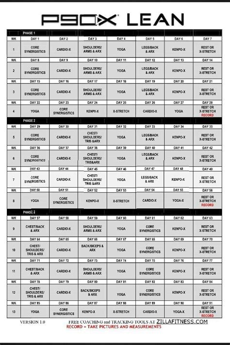 P90x Schedule Printable