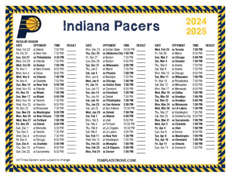 Pacers Schedule Printable
