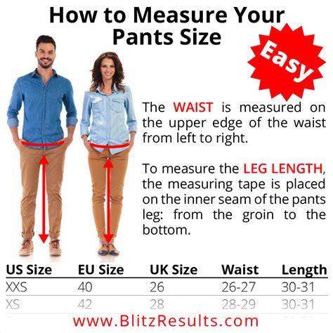 Pant Waist Size Chart