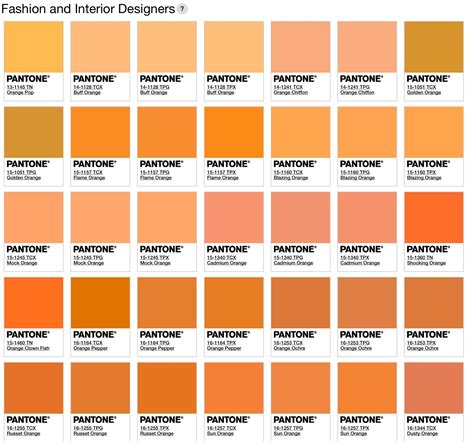 Pantone Color Chart Orange