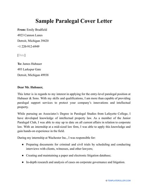 Paralegal Cover Letter Template