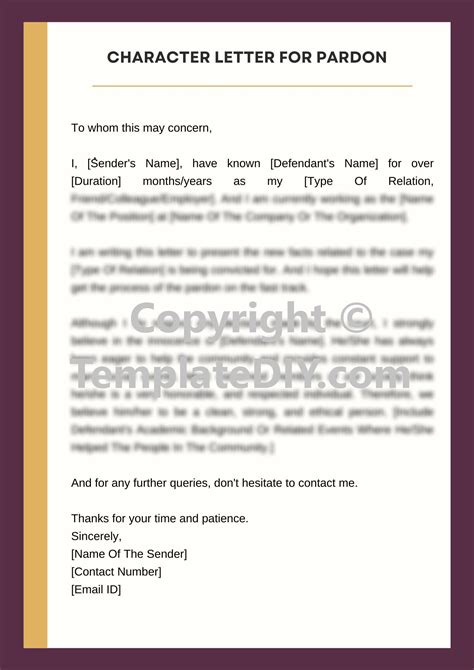 Pardon Letter Template