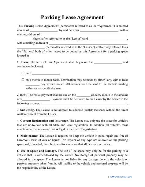 Parking Agreement Template