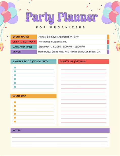 Party Planner Template Free Download
