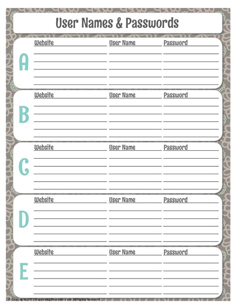 Password Log Template