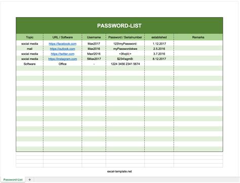 Password Manager Excel Template