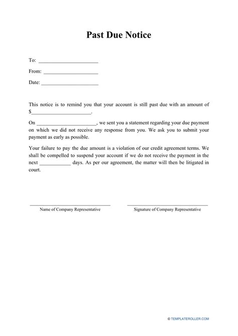 Past Due Letter Template Free
