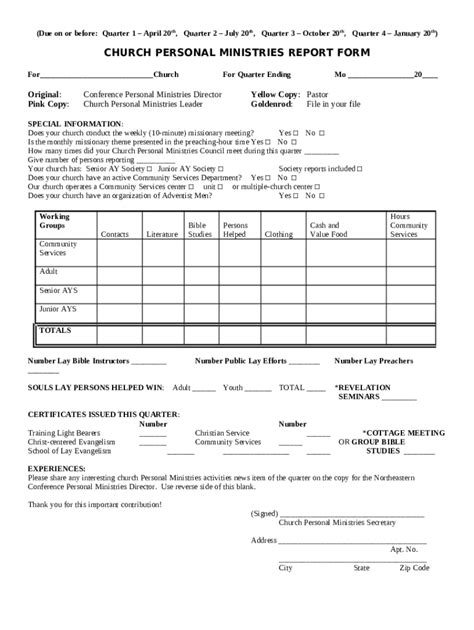 Pastor's Report Template