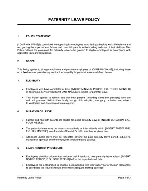 Paternity Leave Policy Template