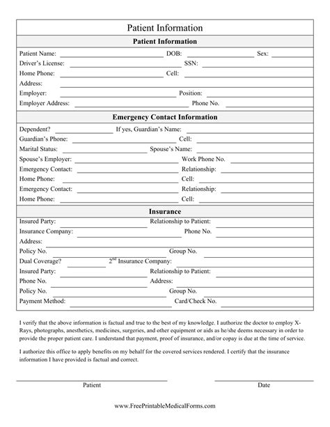 Patient Information Form Template