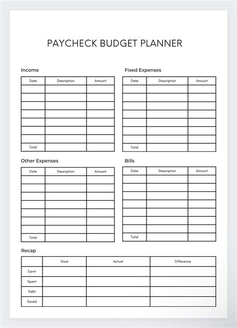 Paycheck Planner Template